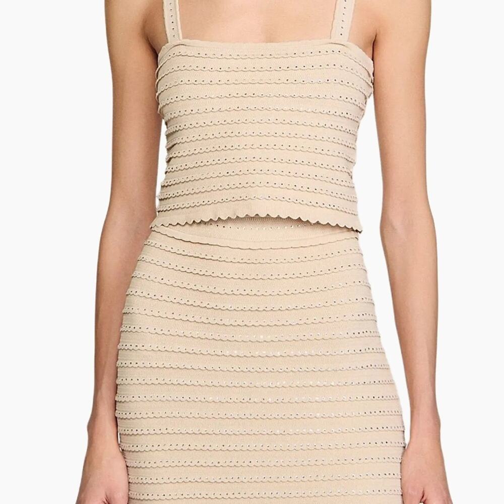 Sandro Beige Eyelet Crop Top